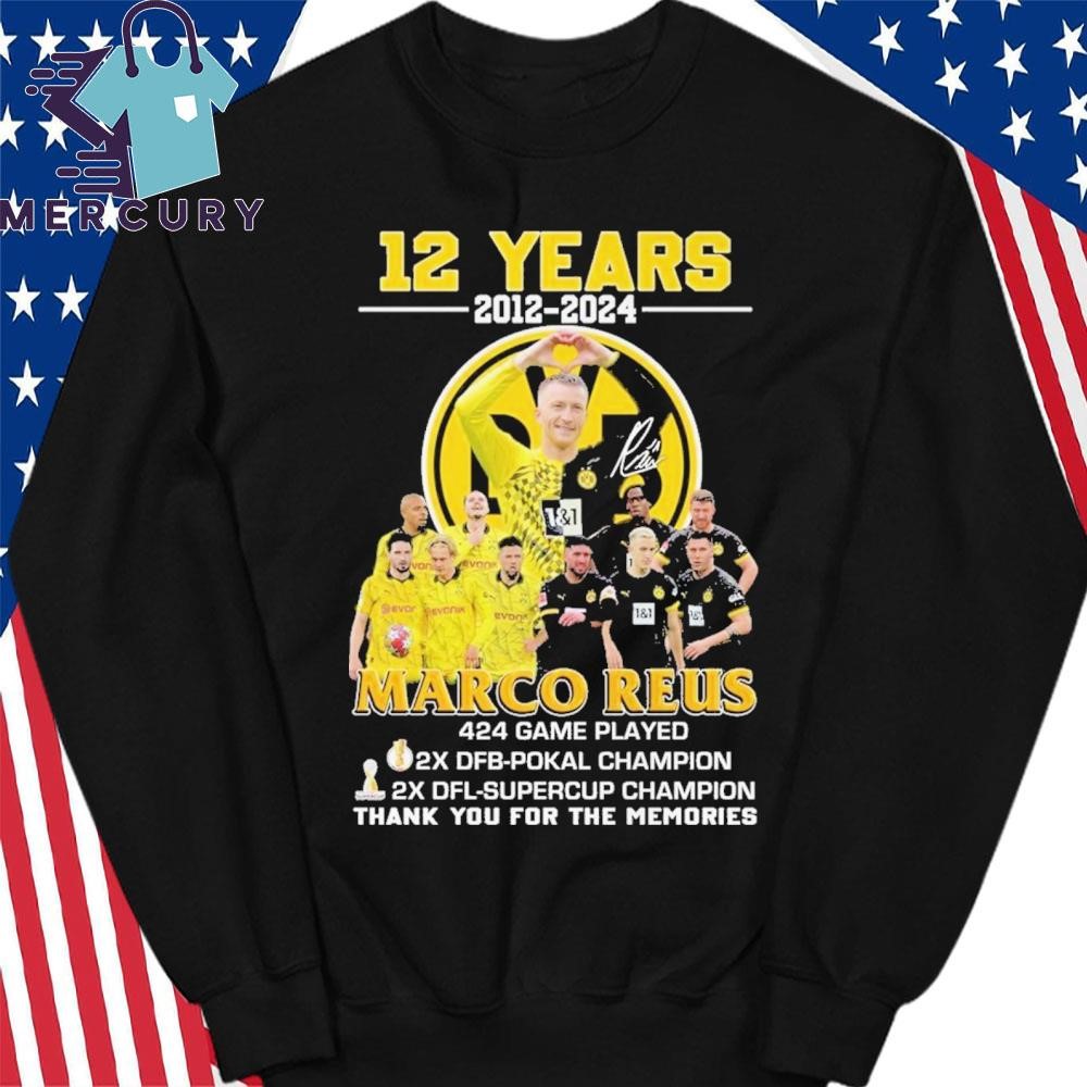 12 Years 2012-2024 Marco Reus 424 Game Played Thank You For The Memories  T-Shirt, hoodie, sweater, long sleeve and tank top