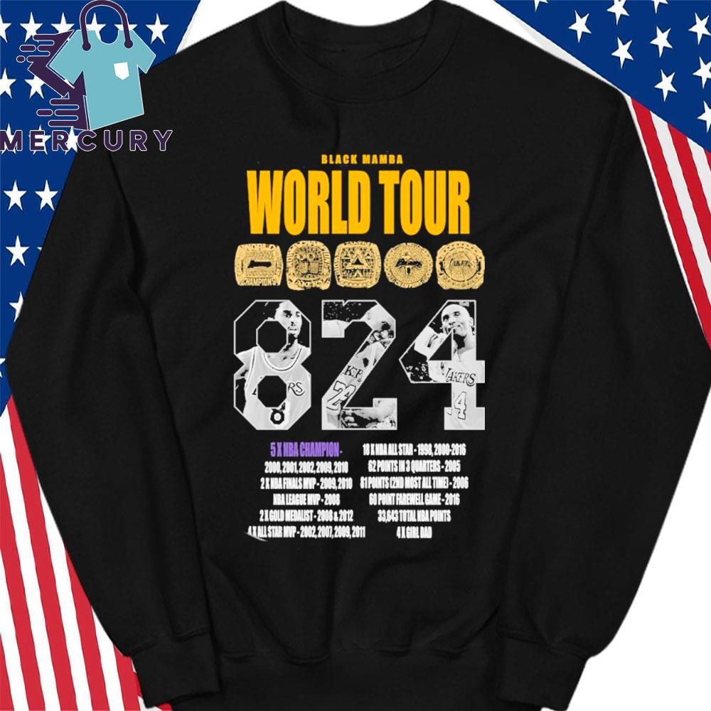 Design Kobe Bryant Black Mamba World Tour 824 5X NBA Champion Shirt hoodie sweater long sleeve and tank top