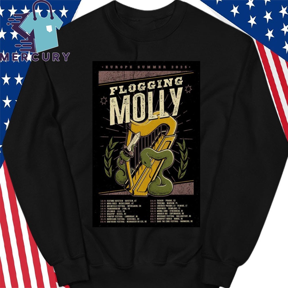 Official Flogging Molly Europe Summer Tour 2025 Poster Shirt hoodie sweater long sleeve and tank top